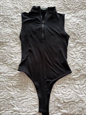 Sleeveless Black Zip-Front Bodysuit with Mock Neck